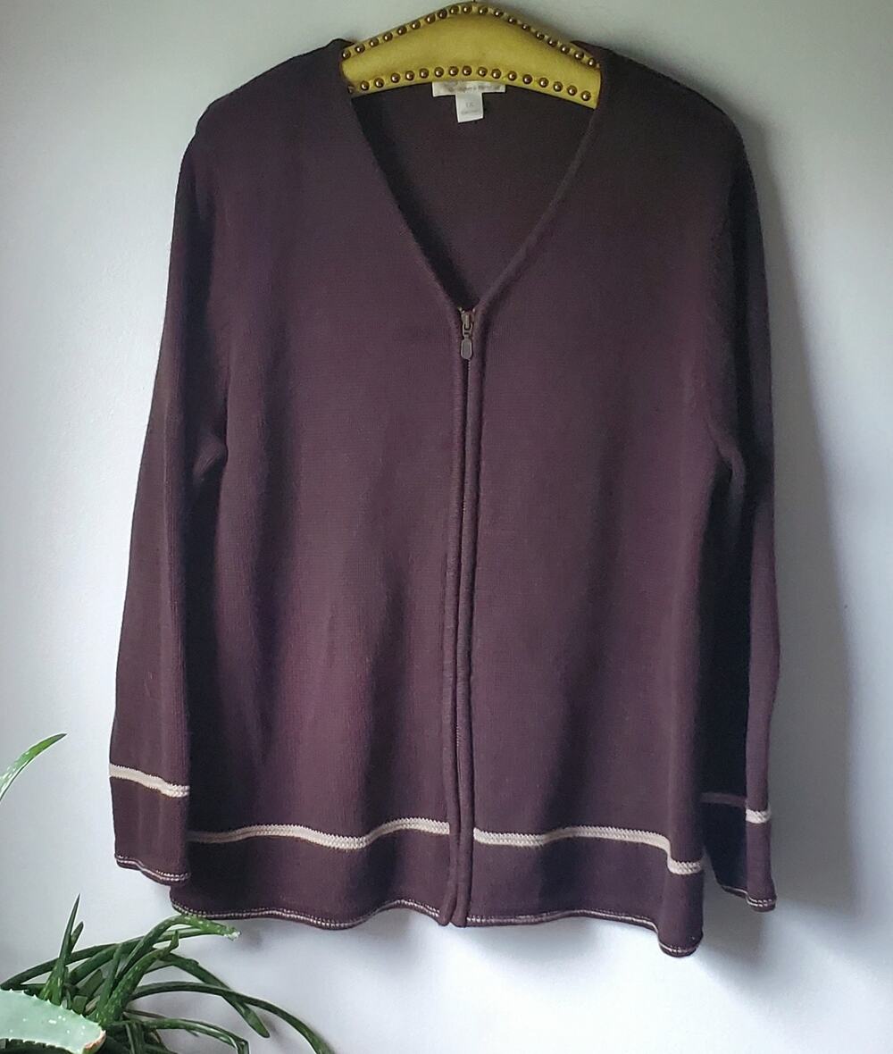 CJ Banks Brown Long Slerve Zip Up Sweater Womens Size 1X Boho Preppy Granny